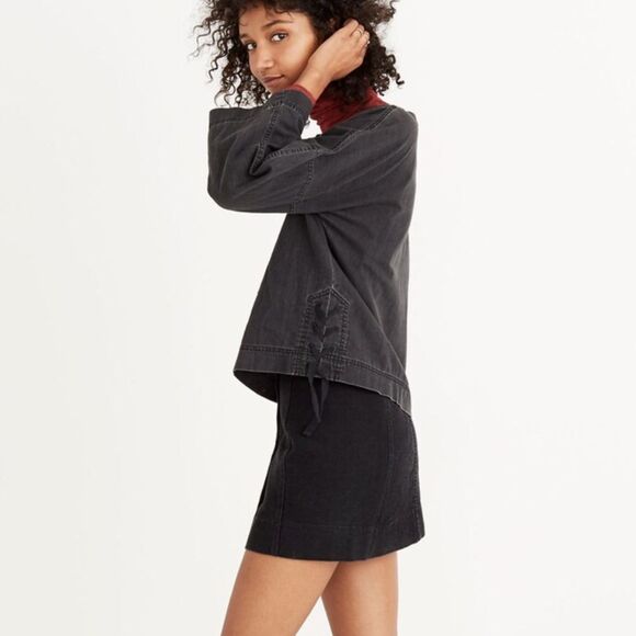 NWT Madewell Denim Side-Lace Top in Sloan Black Size M - Picture 3 of 9